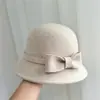 Sombrero de Pescador de Lana con Lazo Otoño e Invierno Celebridad de Internet Elegante Sencillo Ala Pequeña Sombrero Cubo Elegante para Socialité