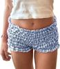 Shorts Casuais Femininos Transfronteiriços Europeus e Americanos Xadrez Moda Ombligo Renda Sexy Meninas Quentes Cintura Baixa