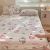 Lençol de baixo de malha de leite Sanrio para crianças com fleece extra, capa de colchão quente de inverno, capa de poeira de gato fofa para colchão Simmons