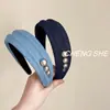 Diadema de Color Denim Retro Coreano de Gama Alta con Perlas Cóncavas y Convexas para Mujer, Moda, Diadema de Ala Ancha de Parte Alta, Accesorio para el Cabello