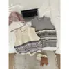 Colete Tricotado Vintage com Gola Redonda Fair Isle para Mulheres 2026 Primavera e Outono Novo Suéter Colete de Malha Solto