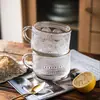 Taza de Café Retro con Asa de Vidrio Repujado Transfronteriza con Cuchara Tapa de Madera Taza para Avena Taza para Desayuno Taza de Leche Bol para Yogur