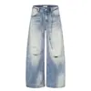Jeans Degradados Lavados Rasgados para Hombre Estilo Street Punk con Diseño de Personalidad Holgados con Lazo Pierna Ancha Pantalones Largos