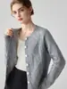 Cárdigan 100% cachemir puro para mujer, cuello redondo, estilo otoño e invierno, patrón de rombos, suéter de punto suave y acogedor, prenda exterior holgada