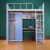 Cama de Solteiro com Mesa para Dormitório de Funcionários, Cama de Ferro para Estudantes com Escada Integrada, Cama Suspensa Individual com Guarda-roupa e Mesa