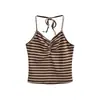 Ropa de Mujer al por Mayor Transfronteriza Moda Estilo Europeo y Americano Conjunto de Top sin Mangas a Rayas con Cuello Halter + Pantalones Cortos Casuales a Rayas