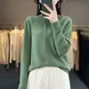 Cárdigan de lana de punto sin costuras de cuello redondo 100% lana de alta gama listo para usar para mujer, colección de otoño, suéter estilo coreano