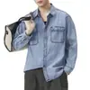 Primavera 2026 Nuevo Estilo Retro Americano Lavado Mezclilla Manga Larga Chaqueta Camisa para Hombre Holgada Casual Camisa Camisa