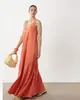 Vestido Tank Longo Casual de Cor Sólida, Decote V, Sem Mangas, Novo Estilo Europeu e Americano, Soltinho e Fluido, para Mulheres