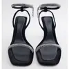 Sandalias de Tacón Alto con Pedrería de Gran Tamaño para Mujer Verano Comercio Transfronterizo Punta Cuadrada Punta Abierta Sandalias de una Correa de Temperamento Europeas y Americanas para Mujer