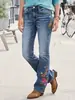 Jeans de Moda Europeu e Americano para Mulheres Bordados Slim-Fit Personalidade Jeans de Cintura Baixa Alta Elasticidade Tendência Jeans Slim-Fit