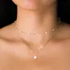 Collar de Cadena de Espiga de Pescado Perla Verano Nuevo Estilo Europeo y Americano Collar en Capas Diseño para Mujer Cadena Doble Capa Clavícula