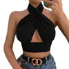 Colete Feminino de Verão Sexy Cor Sólida Gola Cruzada Sem Mangas Costas Abertas Top Feminino para Festa Slim