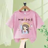 Pulôver Infantil de Gola Redonda Camiseta Confortável e Respirável para Meninas Tops Camiseta de Manga Curta Verão Novo Estilo para Crianças Médias e Grandes