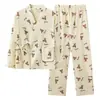 Pijama de Gaze 100% Algodão para Maternidade Primavera e Outono, Roupa de Dormir para Amamentação para Grávidas, Pós-parto Amamentando, Tamanho Grande Manga Longa Calça Longa Roupa de Casa