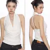 Top Regata de Verão Estilo Coreano com Gola Halter para Mulheres, Sem Mangas, Caimento Justo, Costas Nuas, com Bojo Integrado
