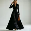 Comercio exterior transfronterizo verano europeo y americano nuevo estilo vestido camisa de manga larga para mujer con cuello camisero, botones, entallado en la cintura y falda larga elegante