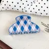 Pinza de Garra Grande con Patrón de Diamantes a Cuadros Azul y Blanco Estilo Retro para Recogido en la Parte Trasera de la Cabeza Pinza Pequeña para Media Melena Pinza Lateral Pinza de Pato
