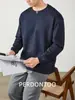 Camiseta Ligera de Algodón Espacial para Primavera y Otoño, 300g de Peso Pesado, Cómoda, de Manga Larga para Hombre con Diseño de Cuello Metálico en Forma de V