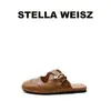 Pantuflas de Borrego Estilo Brogue Tallado para Mujer, Planas, Punta Cerrada, con Tira Cruzada, de Deslizamiento Fácil, Media Pantufla Cómoda para Usar en Exteriores