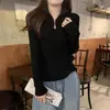 Suéter de punto elegante con cremallera y cuello semi-alto para otoño e invierno, con un tacto de alta gama, top básico elegante de manga larga para mujer