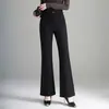 Pantalones elásticos acampanados de cintura alta, modernos y elegantes, para mujer, nuevo modelo otoño 2026, cintura elástica, corte holgado, caída fluida, pantalones casual versátiles