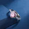 Anel de coração em forma de cruz para desejos, estilo novo europeu e americano, anel de coração rosa banhado a ouro branco, anel de dedo feminino requintado com zircônia e diamantes