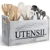 Caja de Almacenamiento de Color Retro Cocina Múltiples Compartimentos Caja de Almacenamiento para Cuchillos, Tenedores y Cucharas Escritorio Madera Maciza Caja de Almacenamiento para Vajilla Antigua Personalización