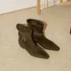 Temporada de Primer Encuentro~Botines Delgados de Hebilla Simple Estilo Francés y Coreano para Mujer, Punta Fina, Aumentadores Internos de Altura, Botines de Moda de Gamuza para Otoño e Invierno