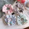 Goma para el pelo de encaje rosa, scrunchie, para moño de chica dulce, diadema impresa estilo coreano 2025