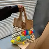 Bolso de hombro de dibujos animados, bolso de playa tipo tote, bolso versátil para la costa, bolso de mano tejido a mano, bolso de mano grande de capacidad diaria