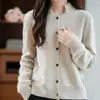 Nova Jaqueta de Malha Versátil 2025 Outono e Inverno 100% Lã Pura Fio Duplo Feminina Suave e Macia Cardigan Suéter Simples Coreano