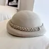 Boina trançada de fio dourado feita à mão em estilo japonês, chapéu de feltro de lã australiana para crianças, outono e inverno, elegante chapéu pintado da moda