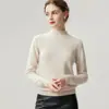 Suéter 100% Caxemira Pura Feminino Malha Grossa 7 Gauge Bainha Enrolada Gola Meio Alta Solto Moda Malha Camada Base