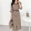 Vestido Coreano Chic Retro Elegante Maduro de Manga Larga con Cinturón y Solapas para Primavera/Verano 2026