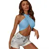 Y88569 Estilo Novo Transfronteiriço Alça Cruzada Sexy Roupa Feminina Europeia e Americana Verão Cor Sólida Slim-Fit Camisola Top de Alça