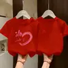 Camiseta de Manga Corta de Algodón Puro para Niña Verano Nuevo Estampado de Dibujos Animados Top Holgado para Niña Camisa de Media Manga Amigable con la Piel