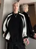 Moletom Masculino Tendência High Street Estilo Americano Costura Listrada Masculino 2025 Outono e Primavera Nova Marca Pesada Tendência Jaqueta Pesada Solta