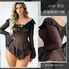 Lencería Sexy de Malla Transparente con Volantes de Manga Larga de un Solo Hombro Estilo Puro Deseo para Comercio Exterior Transfronterizo Europeo y Americano