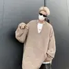 Suéter de Color Sólido con Cuello en V para Hombre Otoño e Invierno Nuevo Estilo Hong Kong Tendencia Parejas Diseño de Nicho Sentido Suelto Casual