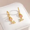 Pendientes de Tulipán de Circonita Transfronterizos Europeos y Americanos Diseño de Flor Dulce Fresco Lujo Ligero Sensación de Gama Alta Pendientes de Tuerca Chapados en Cobre Dorado
