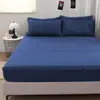 Lençol de baixo com elástico cor lisa de gaze dupla camada gaze plissada algodão lavado estilo gaze plissada amigável à pele capa de cama respirável antiderrapante lavável à máquina uso doméstico