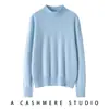 Nuevo Estilo Otoño e Invierno 100% Cachemira Pura Punto Cuello Redondo Manga Larga Suéter Suave y Sedoso para Mujer Camisa Base Cálida de Color Puro para Mujer