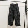 Calça Casual de Alta Qualidade Retrô Tamanho Grande para Mulheres, Design Espessado para Outono e Inverno, Calça Xadrez Solta Slim e Versátil
