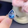 Conjunto Douyin de Anel, Pingente e Brincos de Topázio Azul Suíço Natural, Estilo Gota d'Água, Colar de Citrino da Sorte para Mulheres