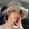 Nuevo Estilo Retro Francés~ Sombrero de Sol Plegable de Rayas de Ala Ancha para Verano, Elegante Sombrero Cubo Protector Solar para Mujer