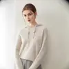 Otoño e Invierno Nuevo Estilo 100% Cachemira Pura Prendas de Punto Tops de Manga Larga para Mujer Versátil a la Moda Color Puro con Capucha Prendas de Punto Sueltas