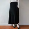 Saia de Tricô 100% Lã Outono Inverno 2026 Feminina Cor Sólida Tricô Trançado Solta Cintura Alta Linha A Midi