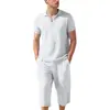 Amazon Verano Hombres Playa Holgado Lino CAMISA POLO Conjunto de 2 Piezas Pantalones de Siete Puntos Conjunto Casual de Lino