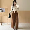 Calça de Linho Leve com Cinto Estilo Foice para Mulheres, Novo Design Estilo Coreano Outono 2026 Calças Longas Casuais, Calça Slimming Estilo Preguiçoso